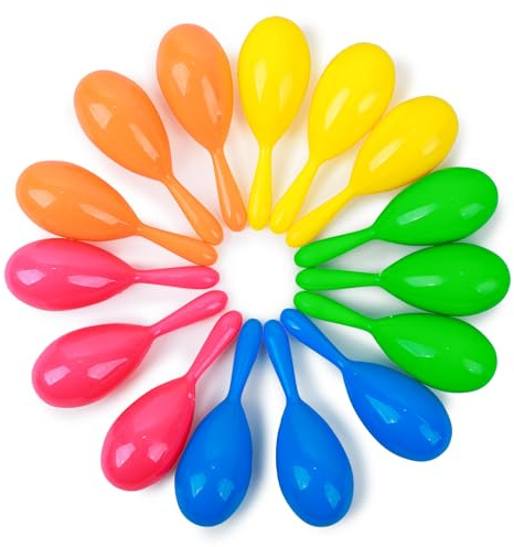 LovesTown 15PCS Plastic Mini Colorful Maracas for Kids Toy Musical Instruments Noisemaker for Party Favors Toddlers Gift