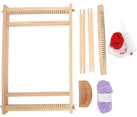 Tissting Weaving Loom Kit, Wooden Tapestry Looms 39 X 25cm DIY Hand-Knitting Weaving Machine with Shuttle, Warp Frame Loom Heddle Bar for Beginner Crochet Enthusiasts