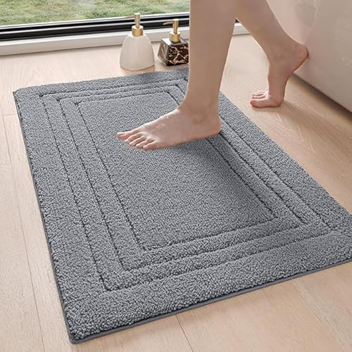DEXI Tappeto Bagno Assorbente 50 x 80 cm, Soffice e Morbido, Lavabile in Lavatrice, Tappetino Antiscivolo Per Doccia, Lavandino, Camera da Letto, Grigio scuro
