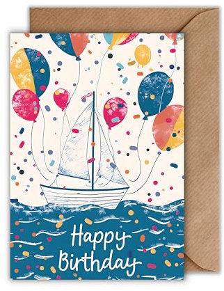 WBdesignz Geburtstag Karte mit Umschlag - Segelboot Geburtstagskarte Segeln “Happy Birthday Segler Glückwunschkarte zum Geburtstag (DIN A6)