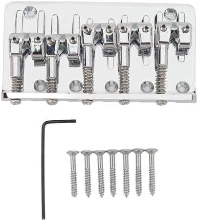 5-Saiter-Bassbrücke, Hardtail-Sattelbrücke, Verstellbarer Sattel für den Ersatz von Bassgitarren (SILVER)