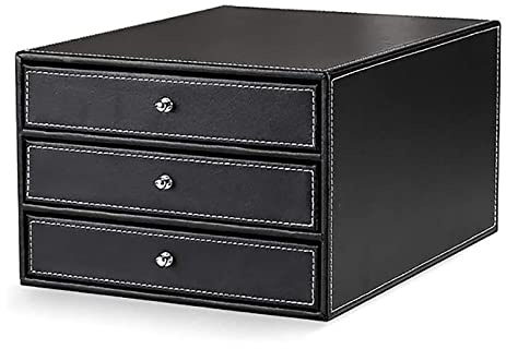 Guoyoocc Schubladenbox,Bürobox mit 3 Schüben,Ablageboxen,Ordner a4 Breit,Schubladenbox Pappe,PU-Leder Chubladenbox zur Dokumentenablage,Stehsammler,Briefablag,für Bürobedarf
