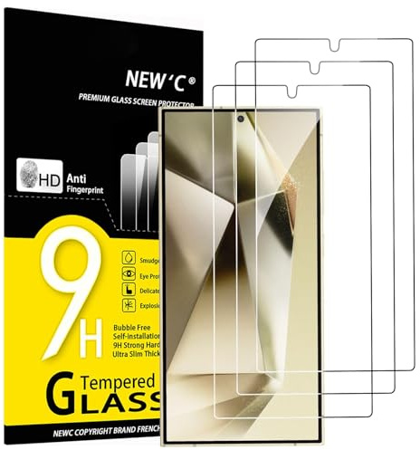 NEW'C 3 Pack, skärmskydd i glas för Samsung Galaxy S25 Ultra, bubbelfri, 9H hårdhet,ultratransparent, ultrabeständigt härdat glas
