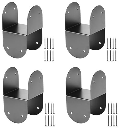 4 Stück 4 x 4 Pfostenkappen Krawattenhalterung, 14 Gauge Pfostensockel Stahl Pfostenanker Verbinder Stahl Montage Zaunpfostenhalterungen Unterstützung für Pfosten auf Holzdeck, Schrauben inkl