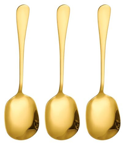 3 Pcs Stainless Steel Large Buffet Serving Spoons, Gold Serving Spoons, Salad Serving-Spoon with Long Handle, (21.7 x 6cm), Dishwasher-Safe, Large Spoons for Kitchen, Restaurant, Buffet, Banquet