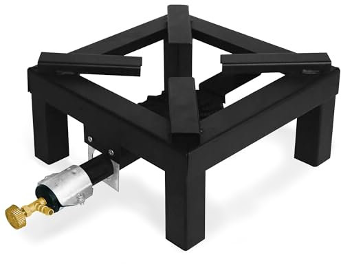 AEFFE - Hornillo con quemador y válvula, de hierro fundido, cuadrado o redondo, para exterior con pies, para jardín, camping, conservas, apto para sartenes (cuadrado, 40 x 40 cm)
