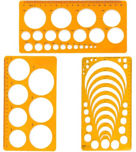 Bebochoi Kreisschablone zum Zeichnen, 3 Stück Zeichenschablone Set, Radius-Schablone, Kreis Lineal Zum Malen für Zeichenhilfen, Digitale Messschablonen Lineale, Transparent Orange