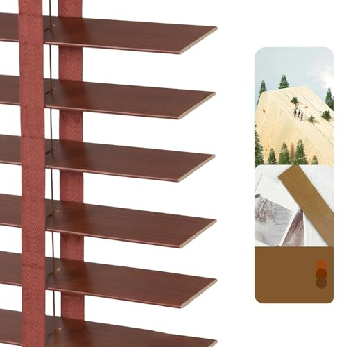 Generisch Fenster Innen Holzjalousie, 50mm Lamellen Holz Jalousien, Sonnenschutz Venezianische Jalousette Für Haus/büro, W 45 60 75 90 115 130 145 160cm Anpassbare Jalousie(Mahagoni)