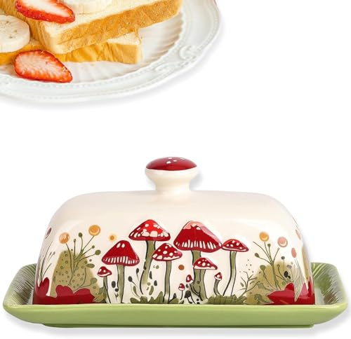 Kleine Keramik Butterdose mit Deckel, 19 x 10 cm Porzellan Butterglocke