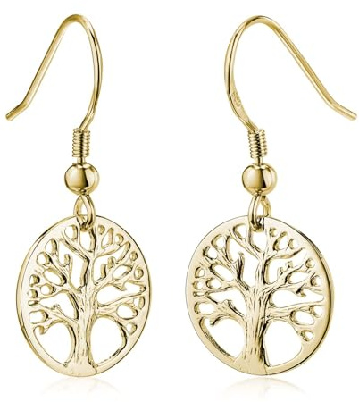 Damen Ohrhänger Silber 925 Lebensbaum Ohrringe hängend Ø 14mm rund SO-99 | Pendelohhringe Baum des Lebens rhodiniert oder vergoldet incl Geschenk Box von MATERIA by Matthias Wagner
