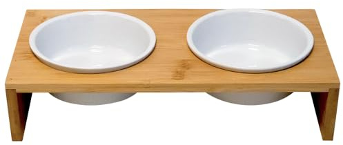 Nobby Hunde Futterbar Holz erhöht ILUS M 38 x 19 x 9 cm, 2 Näpfe Ø15x6 cm, 2x500 ml