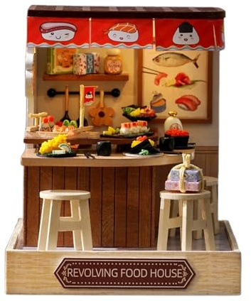 Casetta in miniatura – Artigianato in legno con copertura antipolvere | Set fai da te – per soggiorno, camera da, cucina, ufficio, ingresso, Natale e vacanze