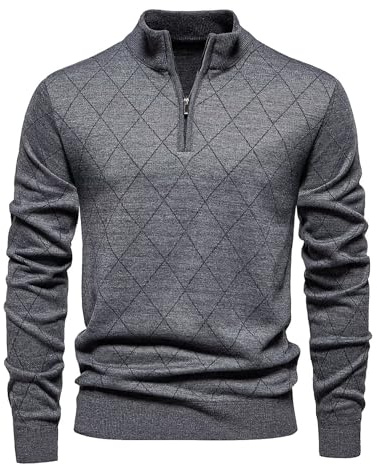 Shuanghao Hommes Pulls-Over Tricoté Chandail Sweater en Zippé 1/4 Col Doux Confort Chaud d' Automne Hiver Décontractée Casual Loisirs Sweater-Shirt Tricoté Pulls Homme Gris foncé L
