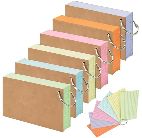 300 PCS 3x5 Inches Flash Cards with Ring, Ruled Index Cards, Flashcards for Revision, Colored Index Cards Lined Both Sides for Study & Office, 6 Colors