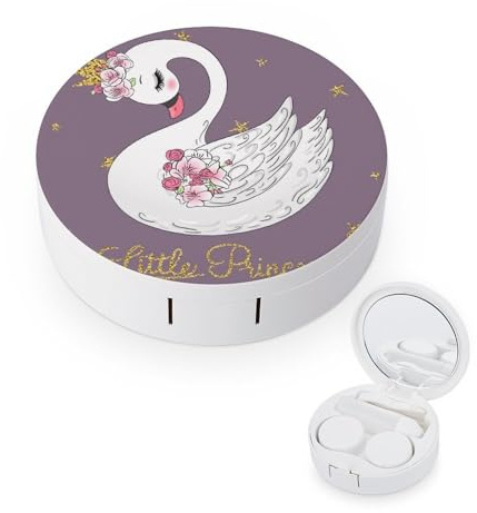 fkgvwo Contact Lens Container White Swan Travel Contact Lens Box with Mirror Tweezers Solution Bottle