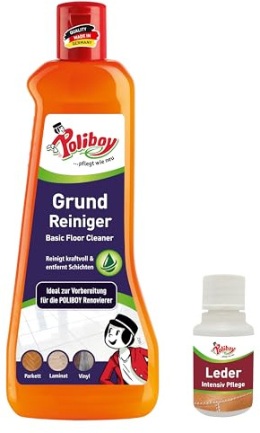 POLIBOY Grundreiniger - Kraftreiniger für wasserfeste Böden und Schichtenlöser - Bodenreiniger zur Grundreinigung und Vorbehandlung für Renovierer - 1x 500 ml - Mit Produktprobe - Made in Germany