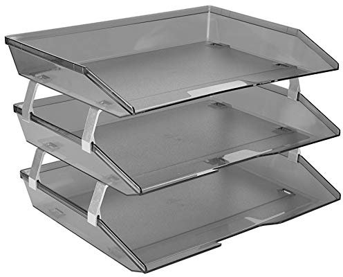 Acrimet Facility 3 Tier Letter Tray, Side Load, Letter Size/A4, Desktop File Organizer, Plastic (Clear Smoke Color)