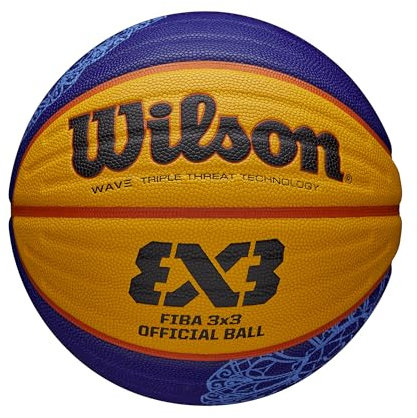 Wilson, Ballon de Basketball FIBA 3x3 Game Basketball, Taille: 6, Bleu/Jaune, Caoutchouc, pour Intérieur et extérieur, WTB0533XB