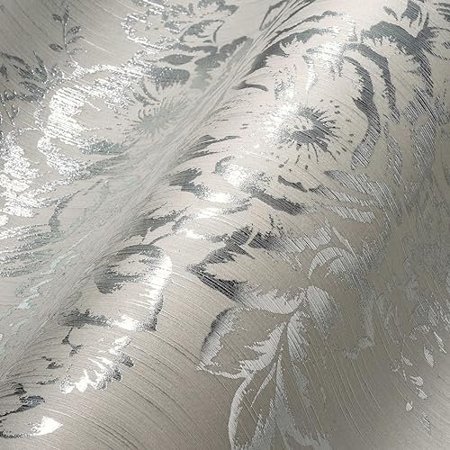 Architects Paper Textiltapete Metallic Silk Tapete mit Blumen floral 10,05 m x 0,53 m grau metallic Made in Germany 306572 30657-2