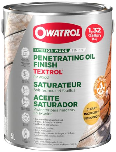 OWATROL® TEXTROL Holz Öl farblos - 5L - Holzöl für Außenbereich - Holzpflegemittel Möbel - Öl für Gartenmöbel - Holz Pflege Öl - Holzlasur Aussen - Pflegeöl für Holzmöbel