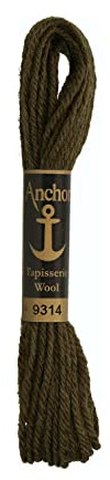 Anchor 4238000-09314 Stickgarne, 100% Wolle, dunkeloliv, 10m, 7 Gramm