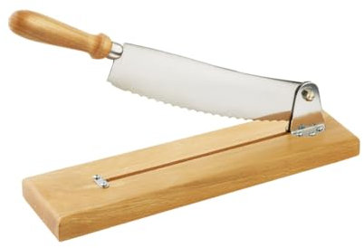 Louis Tellier - Corta Pan Profesional de Acero Inoxidable con Base de Madera - Cuchilla Recta de 25 cm - Utensilio de Cocina Duradero