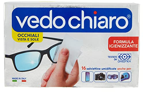 Vedo Chiaro Salviettine Umidificate per Occhiali, Confezione da 16 Pezzi