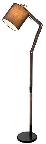 Elegante lámpara de pie articulada de madera y metal con pantalla para bombilla de rosca E27.