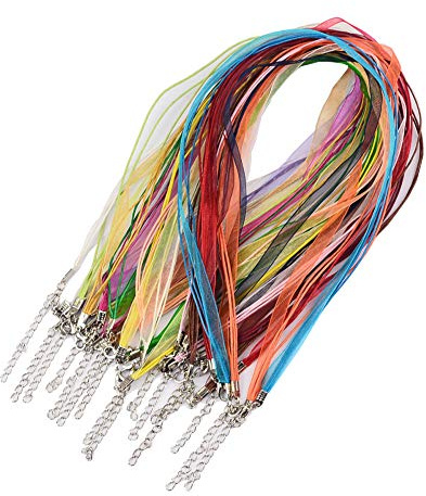 FSSTUD 50 PCS Colorées Voile Chaîne Ciré Collier Cordon Organza Colliers avec Organza Colliers