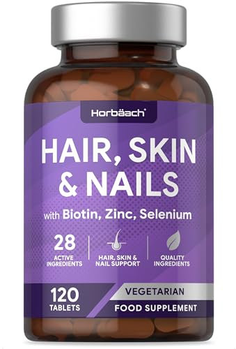 Hair Skin and Nails Vitamins | Biotin Hair Growth | with Biotin, Zinc and Selenium | Beauty Supplement for Women and Men | 120 Vegetarian Tablets | by Horbaach