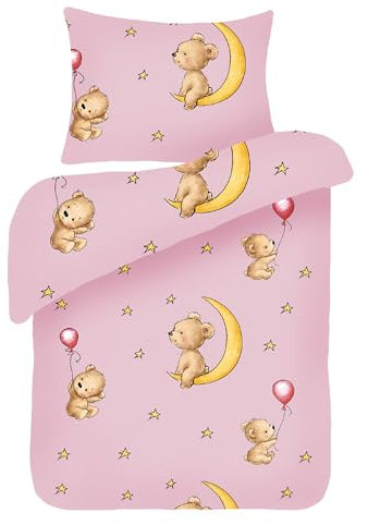 Bestlivings Juego de ropa de cama infantil de 2 piezas (100 x 135 cm/40 x 60 cm), 100% algodón, ropa de cama de bebé con diseño de ositos rosa