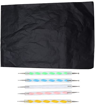 Tnfeeon 100pcs Kohlepapier Zum Durchzeichnen,A4 Zeichenpapier Kohletransfer-Pauspapier mit 5 Geprägten Stylus Pen Dotting Tools Zum Kopieren von Zeichnungsmustern auf Holz-Leinwandpapier
