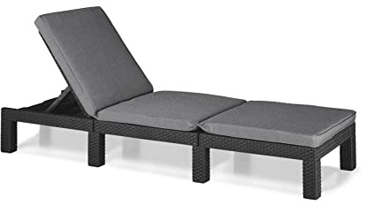 Keter Allibert by Daytona Deluxe-Gartenliege für den Außenbereich, Graphit mit grauen Kissen