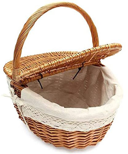 ZYWUOY 1 Stück Picknickkorb, Weidenkorb Rattan Pastoral mit Deckel Ovaler Picknickkorb Einkaufskorb Handgewebtes Gänseblümchen-Leinen