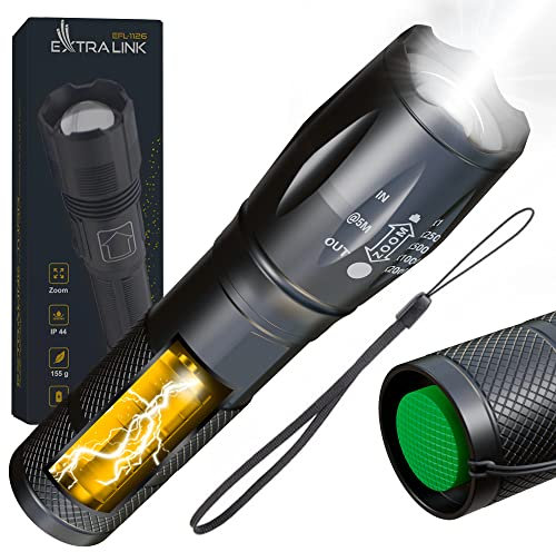 EXTRALINK Lampe torche à piles 200 lumens, lampes de poche LED haute puissance 10 W, 3 modes de lumière - SOS et stroboscopique, mise au point réglable, anti-choc, compacte - pour urgence, camping