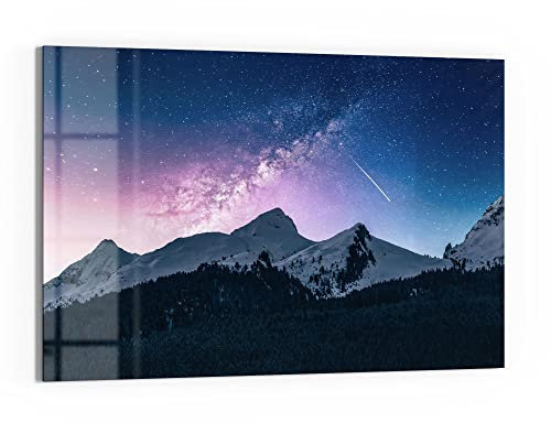 DEQORI Glas-Magnettafel | 90x60 cm groß | Motiv Nachthimmel in den Bergen | Memo-Board aus Glas | Magnetboard inkl. Magnete, Stift & Tuch für Küche & Büro | Tafel magnetisch & beschreibbar