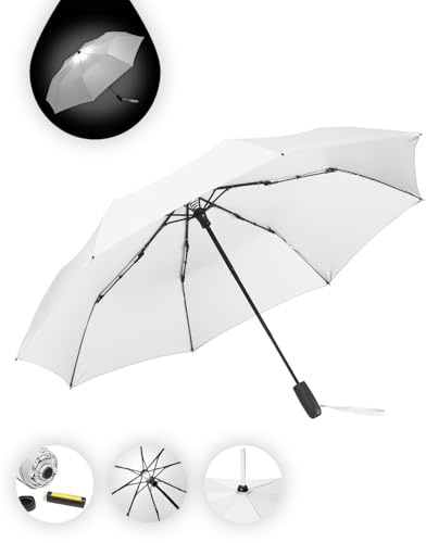 FARE Oversize-Taschenschirm Skylight (weiß) - Effektvoller Regenschirm mit LED-Innenbeleuchtung und Aufhängefunktion
