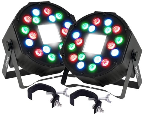 Jeux de lumières 2 PROJECTEURs PAR Party Sound & Light PARTY-PAR-STROBE, DMX 18LED AVEC Stroboscope 36 LED, Etriers, 2 crochets
