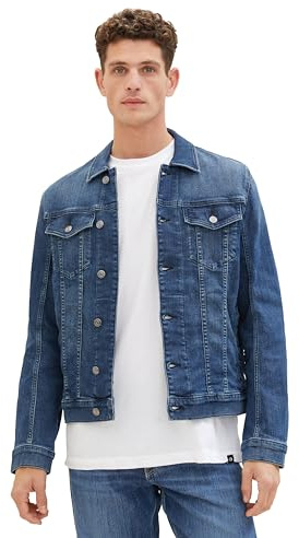 TOM TAILOR Veste en jean pour homme 1040165 10119-Used Mid Stone Blue Denim, taille S, 10119 - Bleu denim usé, S