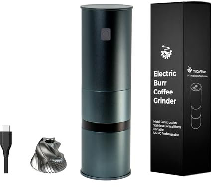 MiiCoffee PT1 Portable Electric Burr Coffee Grinder, USB-C Rechargeable Stainless Conical Burr Grinder, Aluminum Body with Cleaning Brush Included