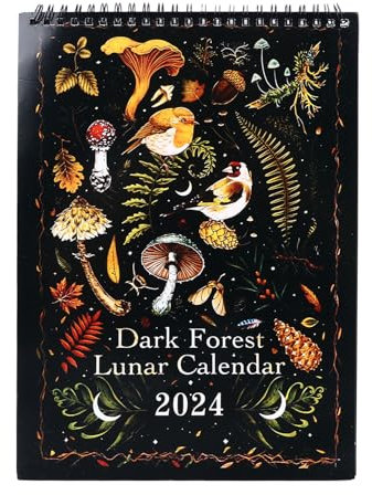Dark Forest Mondkalender 2024 mit Mondphasen, Beschichtetem Papier, Umhängeband für Bequeme Planung –