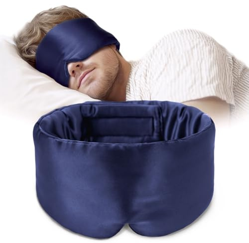 Silk Sleep Mask Soft Pressureless: 100% Mulberry Silk for Eye Skin Anti Wrinkles, Large Size for Total Blackout, Adjustable Wide Velcro Ear Cover