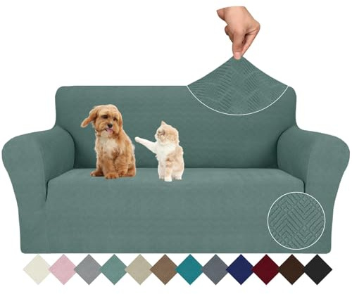 Ystyle Stretch Sofa Überzug 2 Sitzer, Sofabezug rutschfest Mit Armlehne, Elastische Couch Überzug Jacquard, Universal Sofa Cover Moderne, Sofaschoner Hund Katze Für Wohnzimmer, Grün
