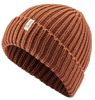 Sterntaler Strickmütze mit Umschlag - Klassische Unisex Beanie aus Baumwollmischgewebe - Winter Babymütze mit Rippstrickmuster - lehmbraun, 45