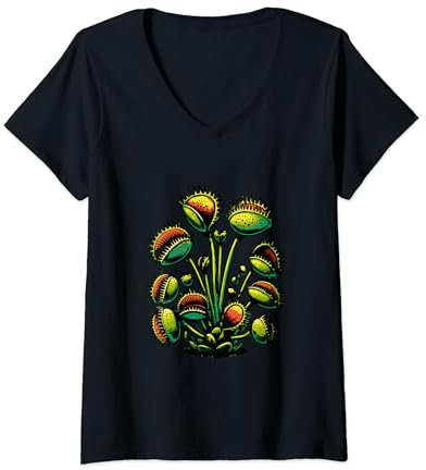 Womens Carnivorous Plant Venus Fly Trap Retro V-Neck T-Shirt