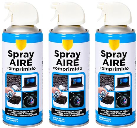 Spray de Aire Comprimido 400ml para Limpar Teclado, Ordenador, Cámara - Aire para Limpieza (Pack 3)
