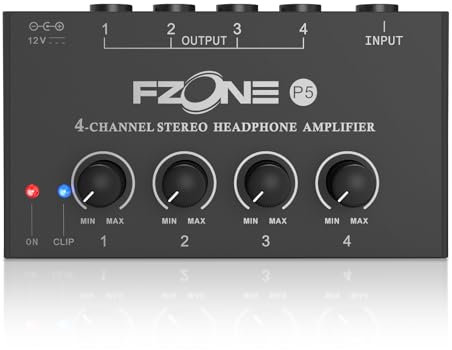 FZONE Verbesserter In-Ear-Monitorverstärker, tragbarer IEM mit super toller Klangqualität, Stereo/Mono-Schalter, verbesserter langlebiger Gürtelclip (P5 4-K-Kopfhörer-Verstärker)