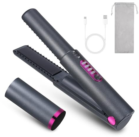 Layhou Cordless Hair Straighteners, 2 In 1 Mini Hair Straightener Curling Iron, Portable Travel Straighteners, 15S Fast Heating, Anti-Scald Level 3 Hair Straightener, Type-C Rechargeable