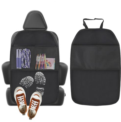 AiQInu Rückenlehnenschutz Auto, Autositz Schutz Rückseite Kinder mit Großen Taschen, Oxford Rücksitzschoner (Schwarz)