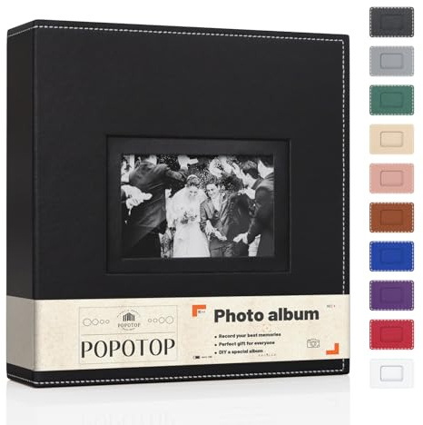 Popotop Fotoalbum, 10,2 x 15,2 cm, 300 Taschen mit Leder-Hardcover-Einband, kleines Fotoalbum-Halter, Buch mit 50 Seiten für Familie, Reisen, Hochzeit, Baby-Geschenke